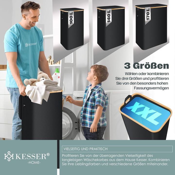 KESSER® Wäschekorb mit Deckel faltbar 100 Liter Wäschebox Wäschetruhe Wäschekorb Wäschetonne | Wäsch