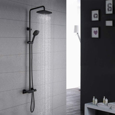 PHASAT Duschsystem Schwarz Thermostat Duscharmatur Duschset Regendusche mit 3 Funktion Handbrause un