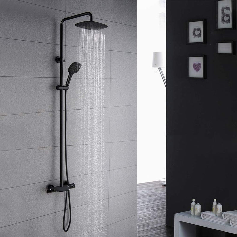 PHASAT Duschsystem Schwarz Thermostat Duscharmatur Duschset Regendusche mit 3 Funktion Handbrause un