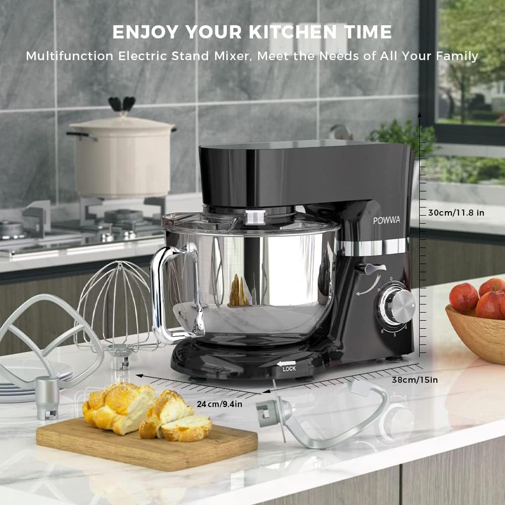 Küchenmaschine, POWWA 5,5 L Rührmaschine Knetmaschine, 6+1 Geschwindigkeit Teigmaschine,1500W Teigkn
