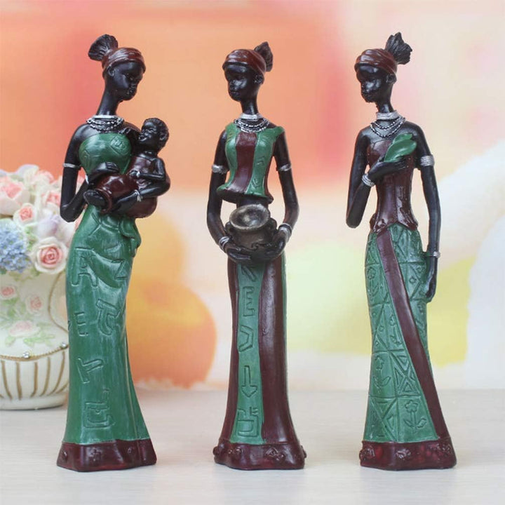 Supvox 3PCS African Women Resin Crafts Modern Statue Sculpture Elegant Figurines Creative Table Orna