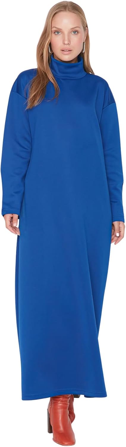 TRENDYOL Damen Woman Midi Bodycon Rollkragen Trikot Kleid, Blue, S