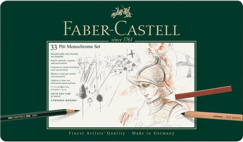 Faber-Castell 112977 - Pitt Monochrome Set im Metalletui, gross, 33-teilig groÃŸ, groÃŸ