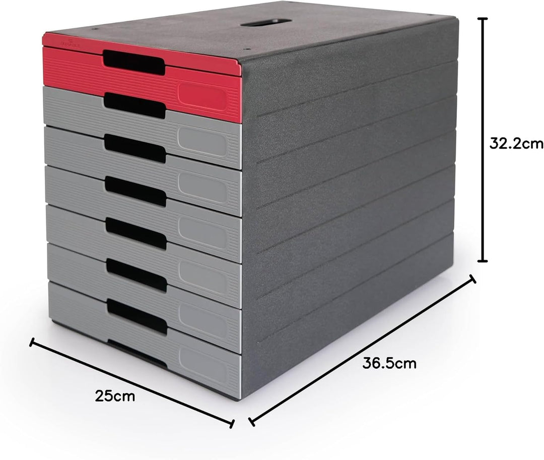 Durable Schubladenbox (Idealbox Pro) 7 Fächer, rot, 776303, Rot