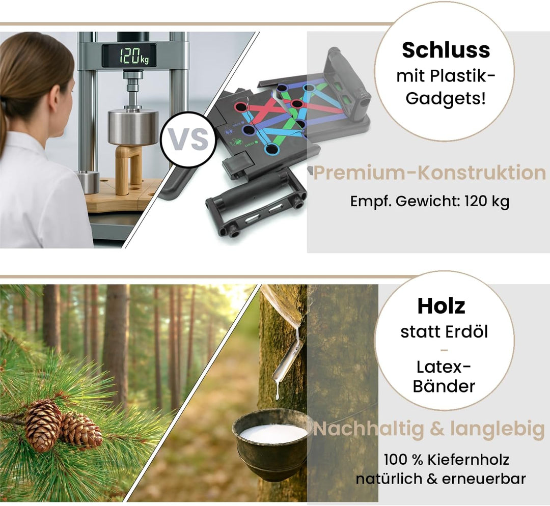 Amplitude – Premium Liegestützbrett/Push up Board aus Holz für Home gym – Klappbares Fitnessgerät fü