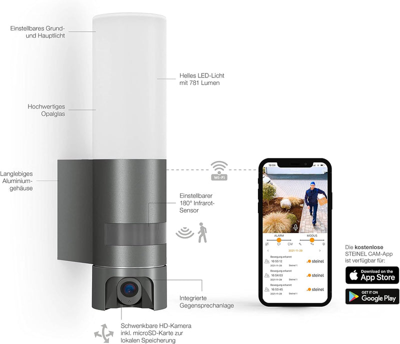Steinel Sensor Aussenleuchte L 620 CAM Leuchte mit Kamera, Leuchte mit Kamera