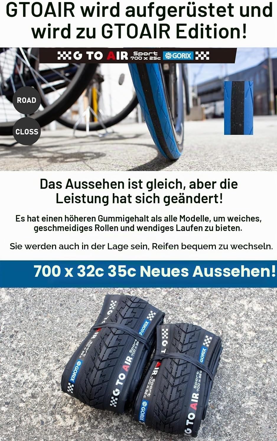 GORIX Rennradreifen 700×23C 25C 28C 32c 35c Fahrrad (Gtoair) 700×28c Black×Red(1 Tire), 700&amp;