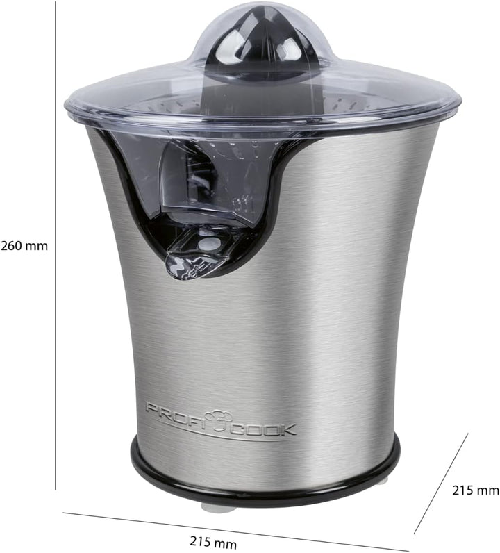 ProfiCook Zitruspresse PC-ZP 1018,Edelstahlgehäuse, Edelstahlsieb, Tropfstopp, automatische Start/St