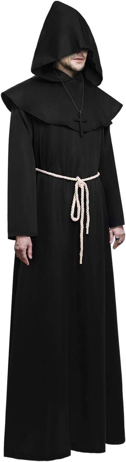KONVINIT Mönch Robe Kostüm Männer Prister Gewand Kostüm Mittelalterliche Robe mit Kapuze Halloween K