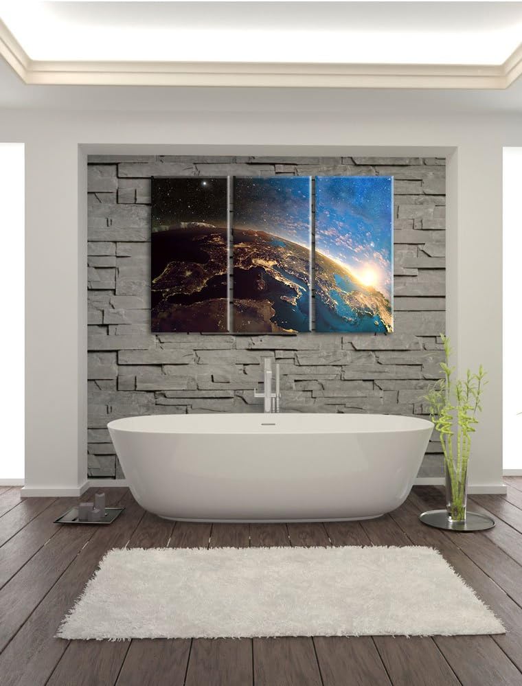 Pixxprint Erde im Weltall als Leinwandbild - Grösse: 3-Teilig (120x80cm) - Wandbild - Kunstdruck - f