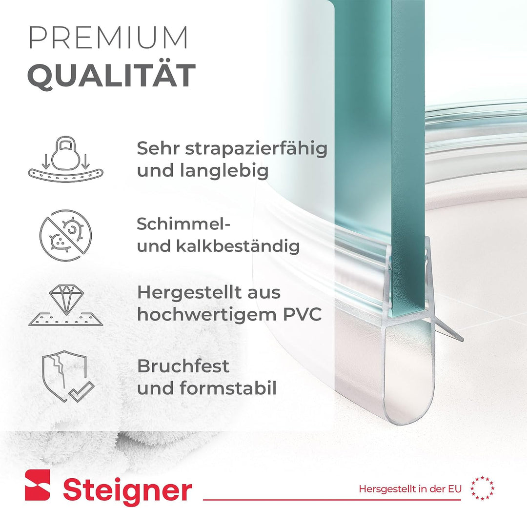 STEIGNER Duschdichtung, 120cm, Glasstärke 5/6/ 7/8 mm, Vorgebogene PVC Ersatzdichtung für Runddusche