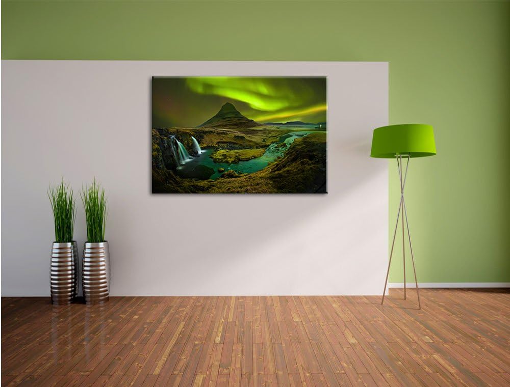 Pixxprint Kirkjufell Wasserfall als Leinwandbild/Grösse: 100x70 cm/Wandbild/Kunstdruck/fertig bespan