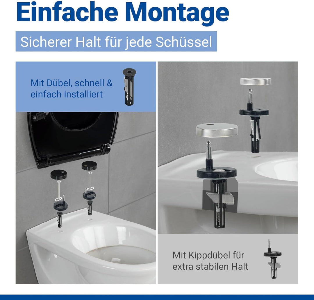 WENKO Premium WC-Sitz Kos Schwarz, Toilettendeckel mit Absenkautomatik und Fix-Clip Hygiene Befestig