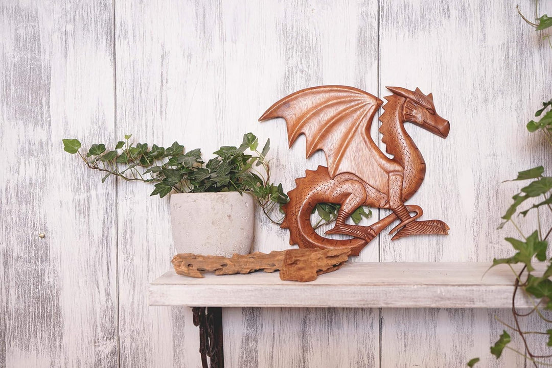 Windalf Wandbild TIAMA 28 cm Holzdrache Rechts schauend Handarbeit aus Holz