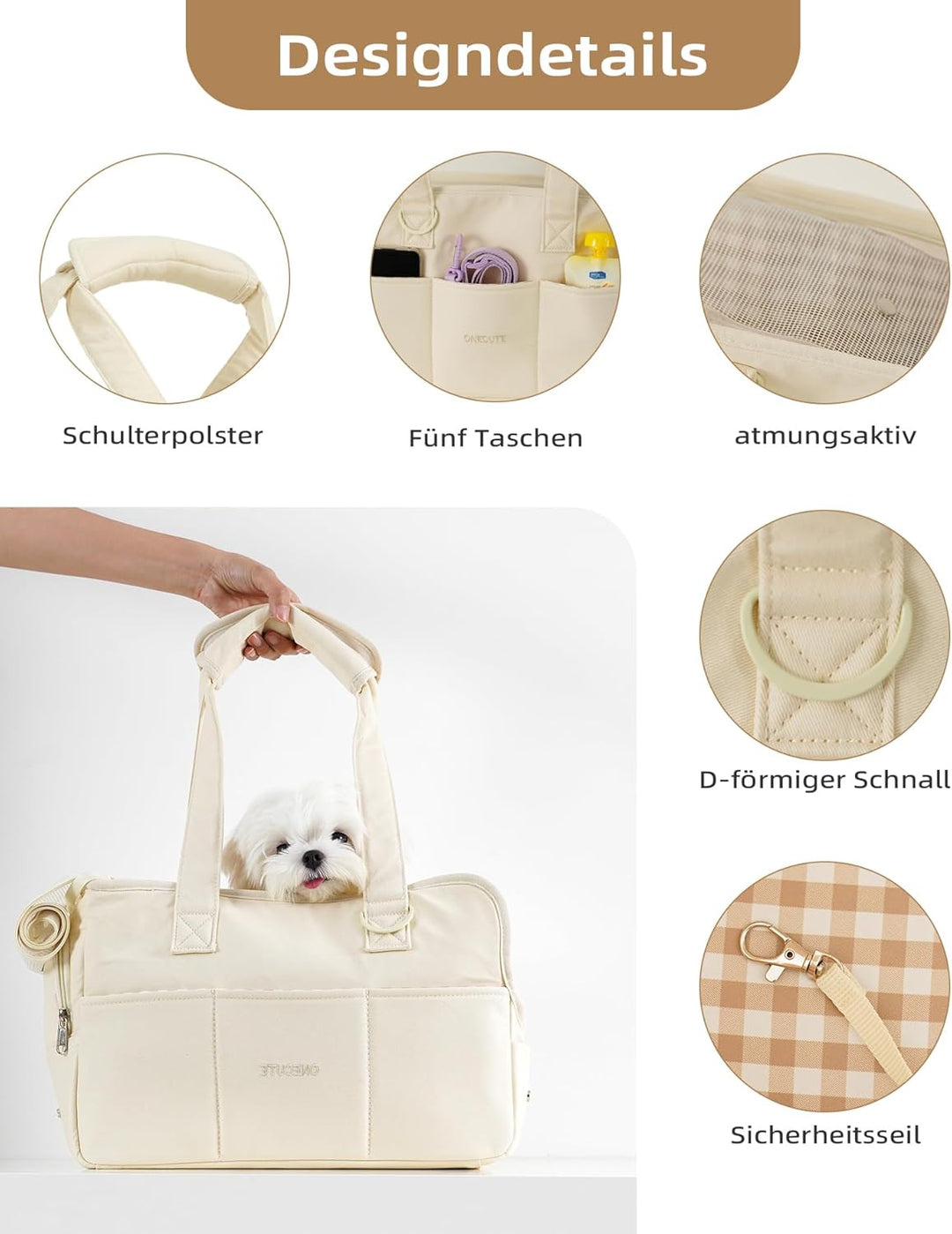 ONECUTE Hundetrage für kleine Hunde Kaninchen Katze mit grossen Taschen, Baumwolltasche, Hundetrage