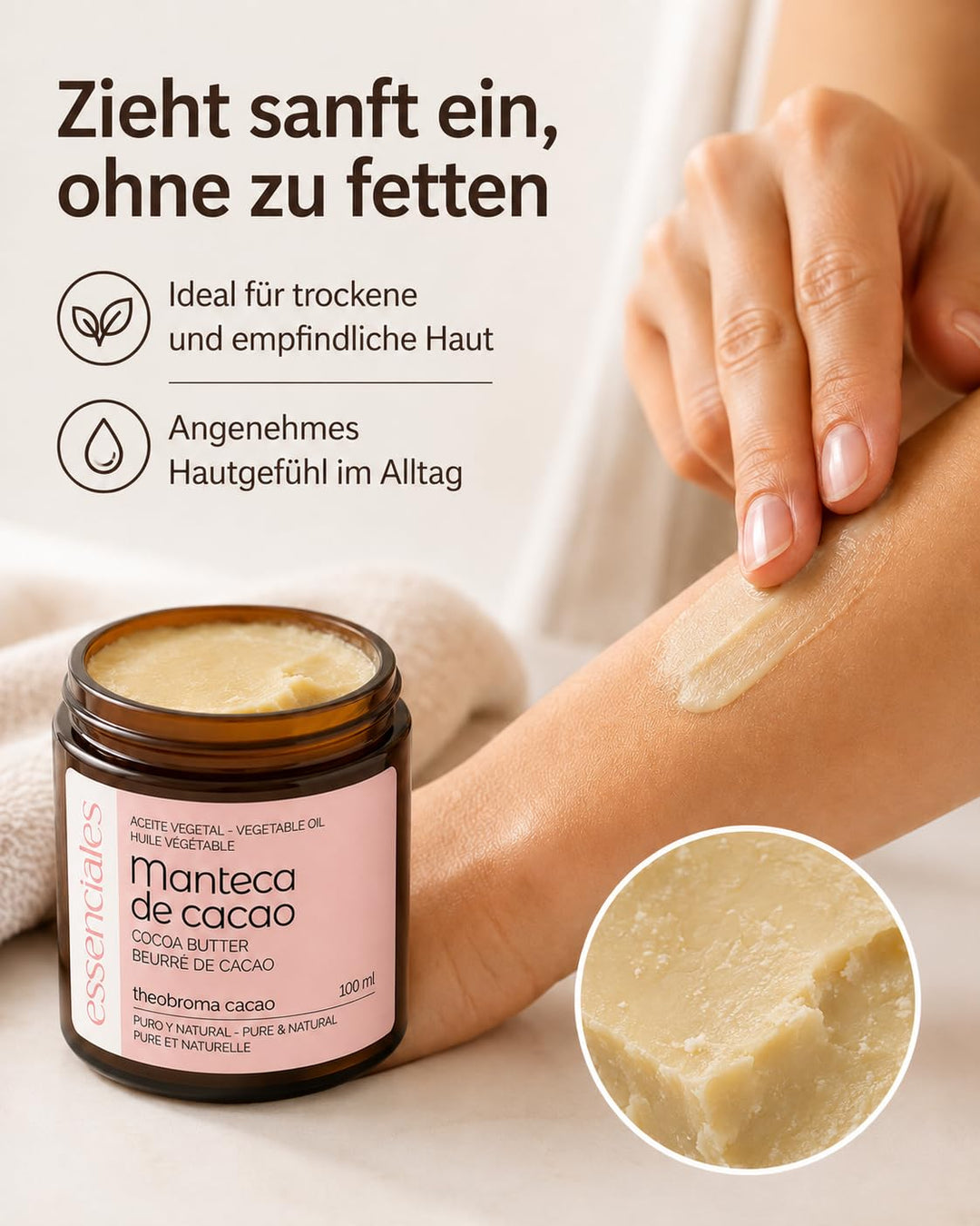Kakaobutter Bio Nativ Kaltgepresst Theobroma Cacao Butter Natürlich Reine Pflege Haut Haar Körper Li
