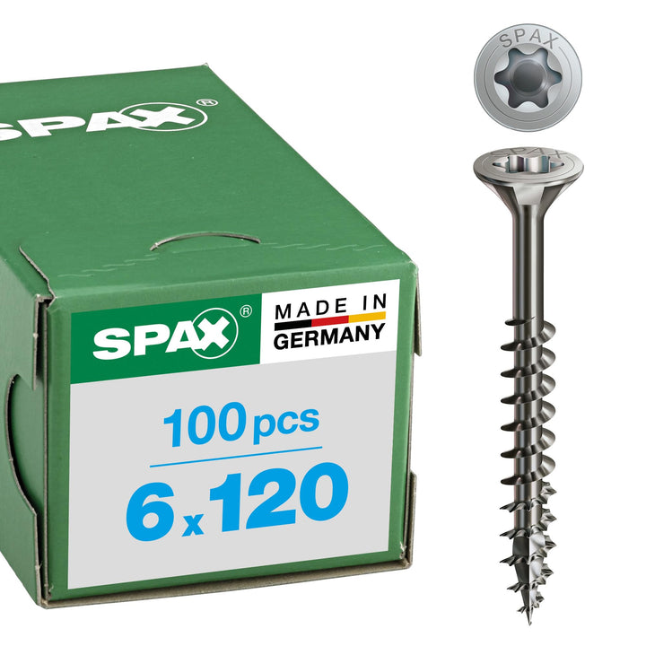 SPAX Universalschraube aus Edelstahl rostfrei A2, 6,0 x 120 mm, 100 Stück, T-STAR plus, Senkkopf, Te