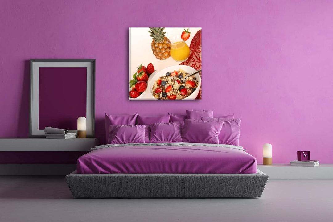 deyoli gesundes Müsli mit Obst im Format: 70x70 als Leinwandbild, Motiv fertig gerahmt auf Echtholzr