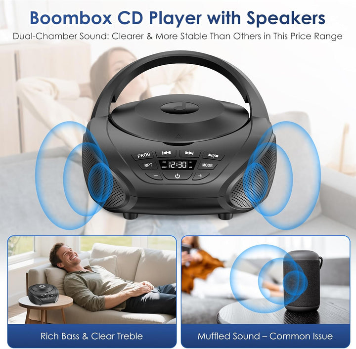 Gueray Tragbarer CD-Player Boombox Kompakt-Radio mit Stereo-Lautsprechern UKW-Radio 3,5-mm-AUX-Einga