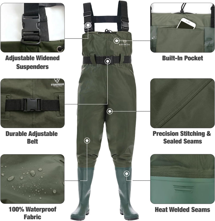 FISHINGSIR Waderbrown Waderwader Marrónbrown Wader angelstiefel Grün M07/W09, Gr&amp;
