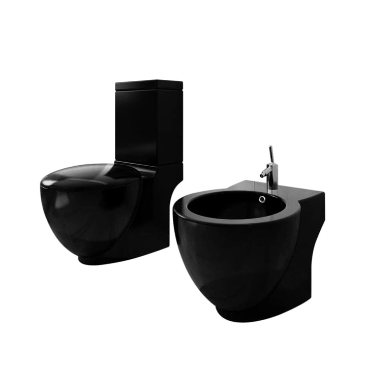 Willood Stand-WC & Bidet Set Schwarz Keramik Bodenstehend Softclose Sitz