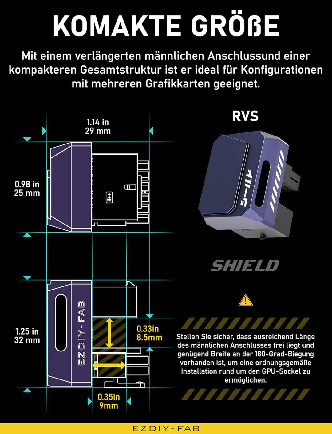 EZDIY-FAB PCIe 5.1 Adapter-600W 12+4pin,16pin 12VHPWR GPU Stecker,12V-2x6 GPU Adapter,Rechter 180 Gr