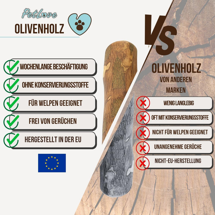 PetLove Olivenholz für Hunde mit Lachsöl • Kauholz als Hundespielzeug • Imprägnierter Kaustab • Lang