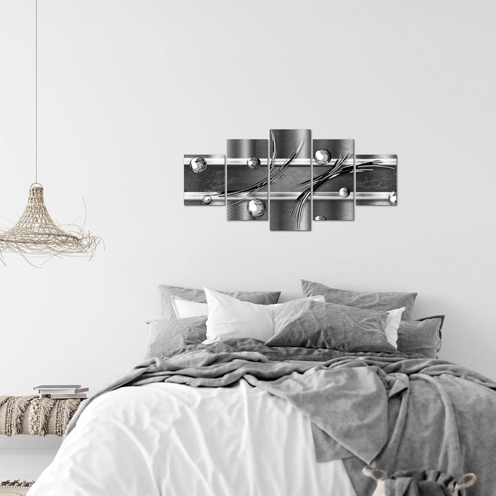 Runa Art Wandbilder Abstrakt 5 Teilig Bild auf Vlies Leinwand Deko Wohnzimmer Schlafzimmer Grau Schw