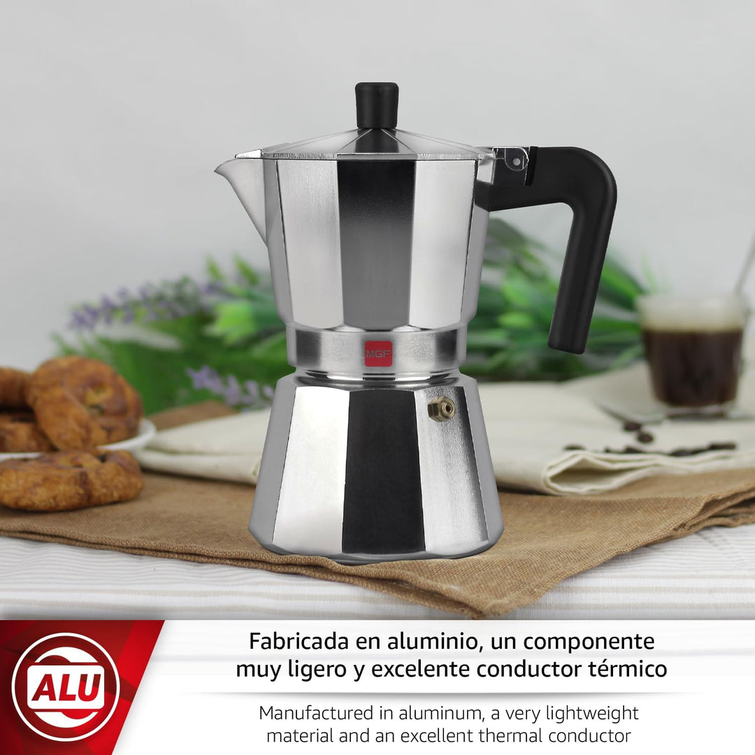 Magefesa Kenia - Espressokocher 12 Tassen, Emailliertes Aluminium, Komfortable Handhabung, Für Gas,