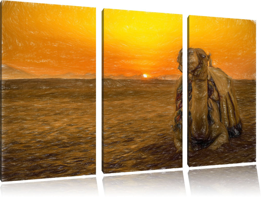 Pixxprint Kamel in ägyptischer Wüste als Leinwandbild/Grösse: 3 Teilig (120x80 cm) cm/Wandbild/Kunst