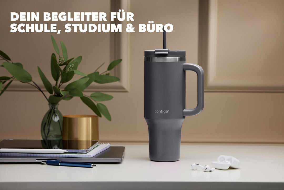 Contigo Tumbler | Thermosflasche mit Henkel und Strohhalm | 1200 ml