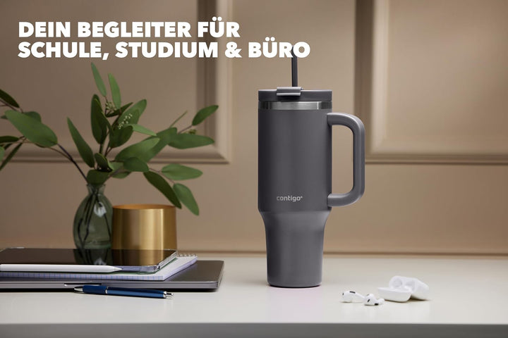 Contigo Tumbler | Thermosflasche mit Henkel und Strohhalm | 1200 ml