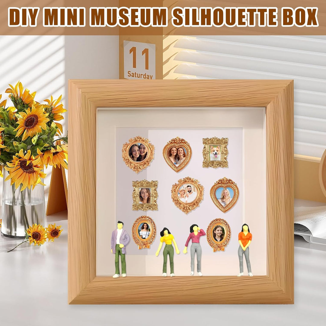 Mini Figuren Museum erinnerungs-B-Ox Mit Goldenen Mini-Rahmen Und Figuren, mini-Museum-silhouettenbo
