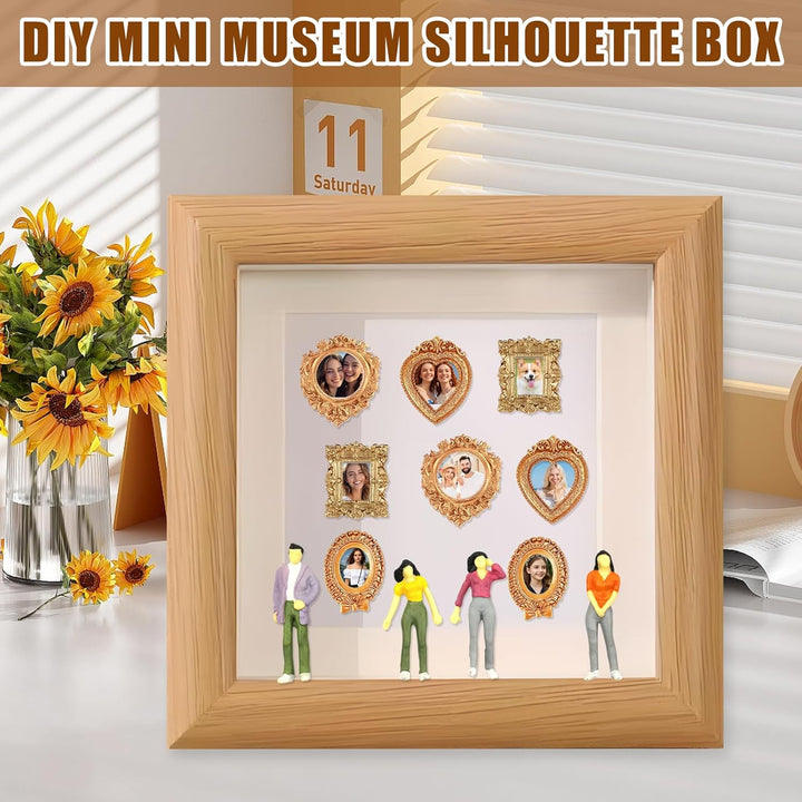 Mini Figuren Museum erinnerungs-B-Ox Mit Goldenen Mini-Rahmen Und Figuren, mini-Museum-silhouettenbo