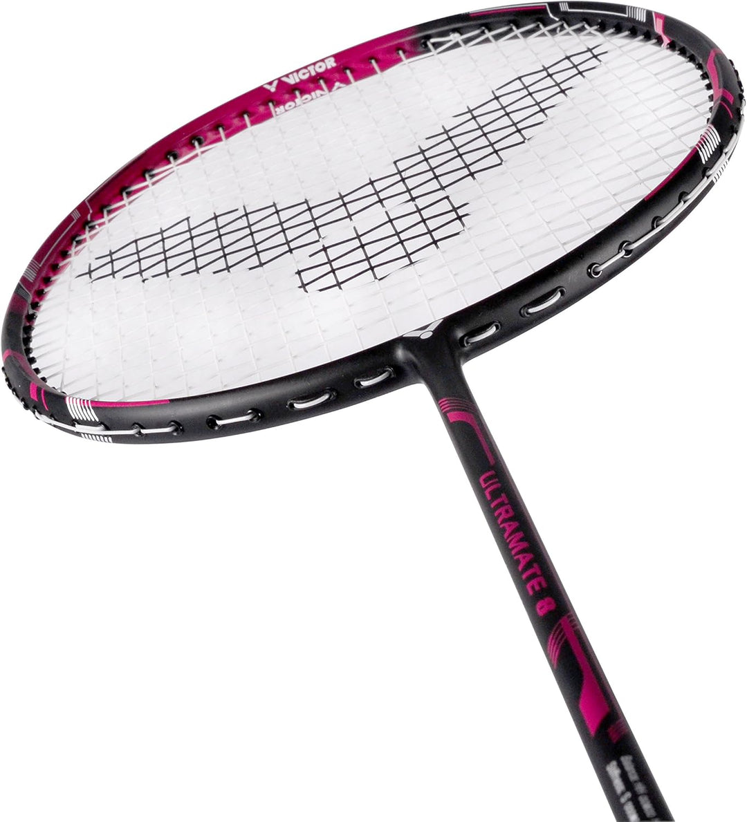 VICTOR Ultramate 8 Badmintonschläger, 100% Graphit, als Schläger oder Set Schwarz/Magenta Single Sin