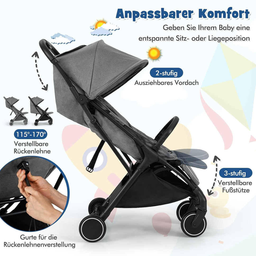 COSTWAY Kinderwagen klappbar, Reisebuggy mit Liegefunktion, Kinderbuggy tragbar mit verstellbarer Rü