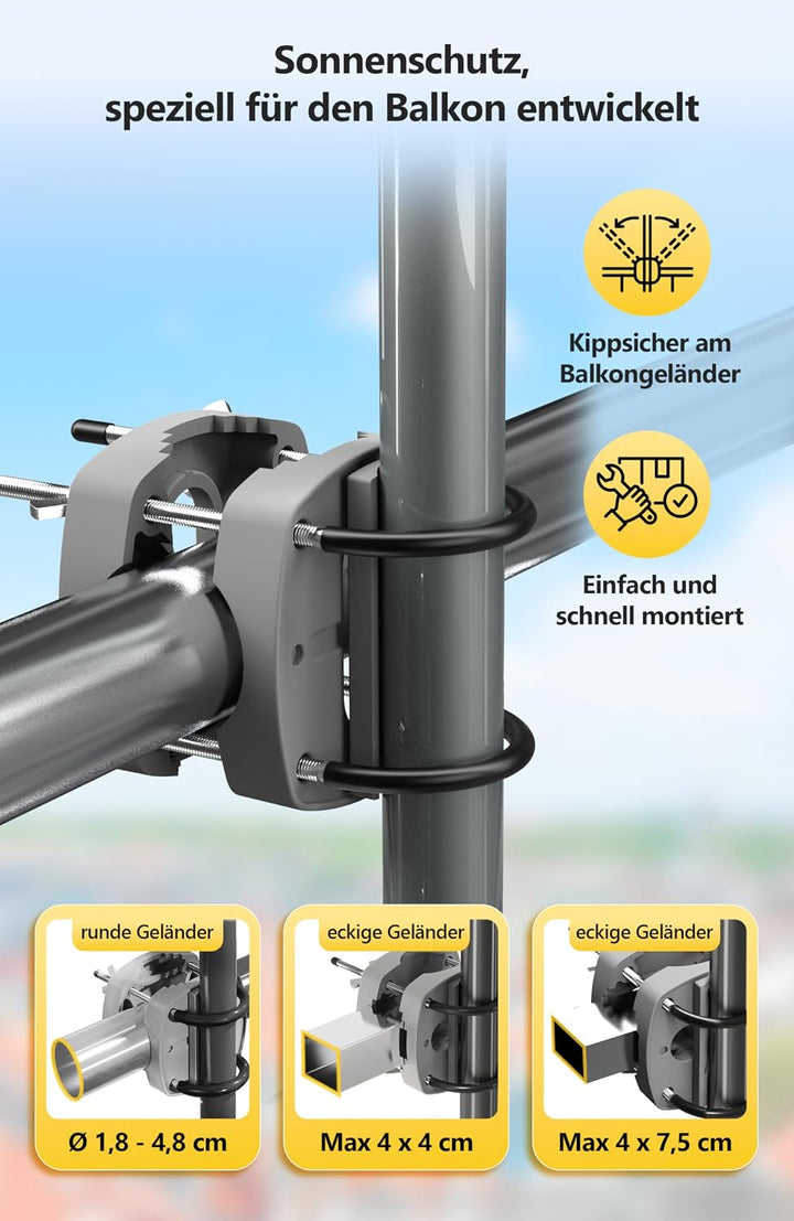 4smile Sonnenschirm Balkon im Set – Sonnenschirm rechteckig 210×140 cm, UV 50+ Sonnenschutz Balkon,