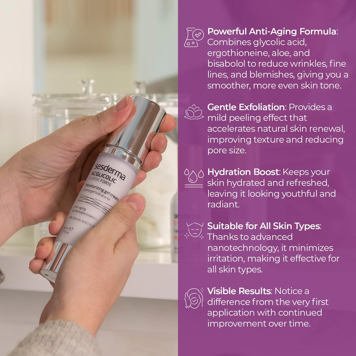 Sesderma | Acglicolic Classic Forte Feuchtigkeitsgel-Creme | Anzeichen von Lichtalterung | Aktive Su