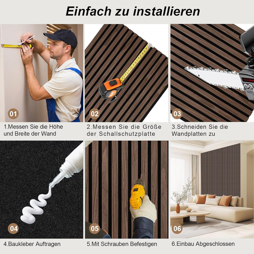 Akustikpaneele Holz, Faltbar 1,44m² - 240x60cm 3D Wandpaneele Holz, Akustik Paneele Wand für Küche,