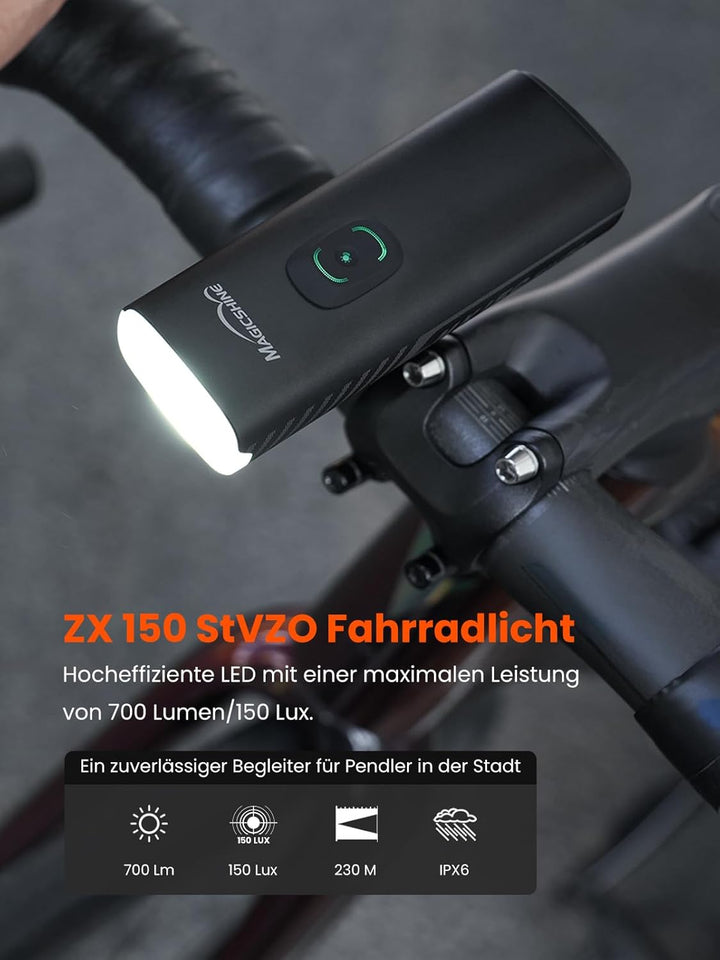 Magicshine ZX150 | LED Fahrradlicht 150 Lux | StVZO zugelassenes, akkubetriebenes Vorderlicht mit 2