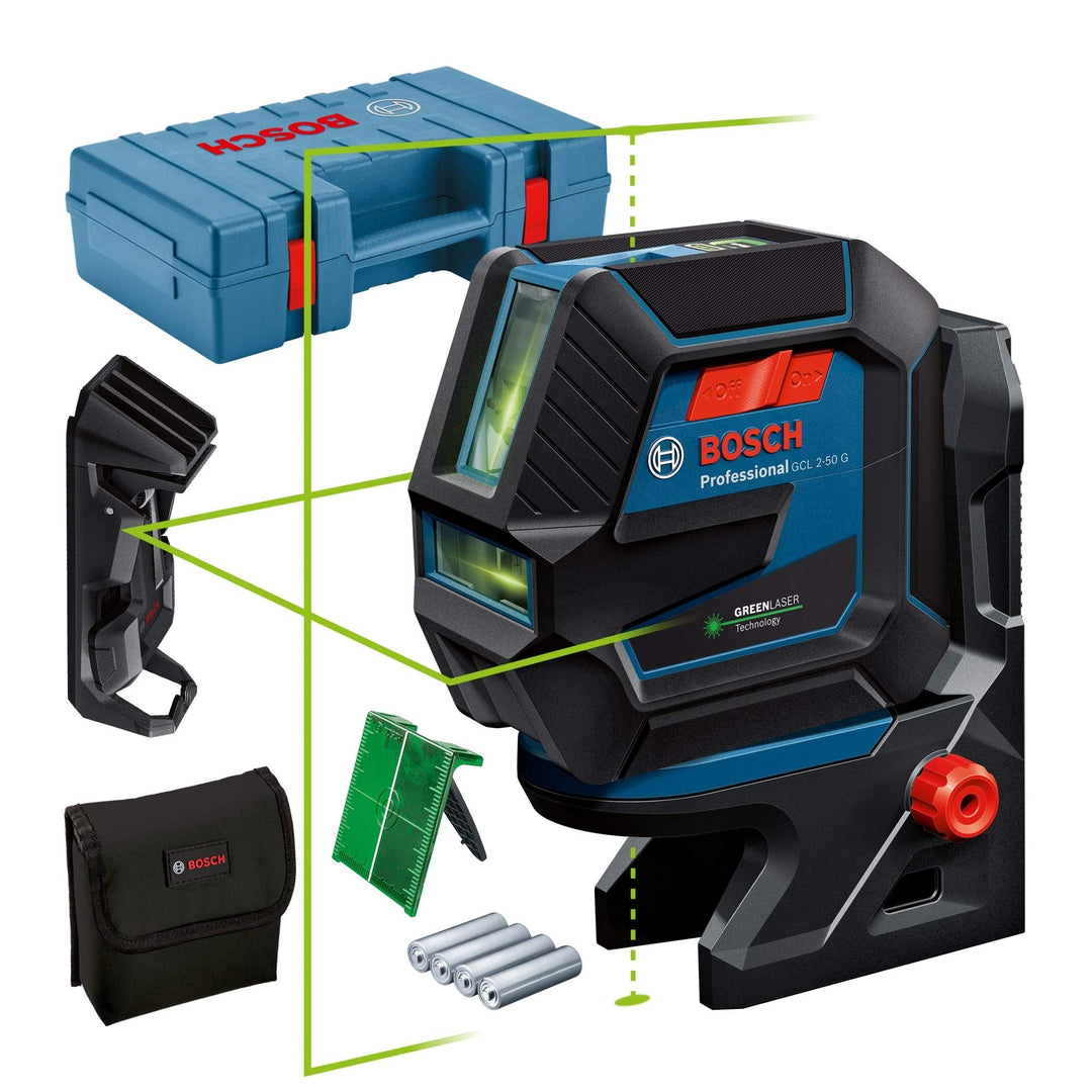 Bosch Professional Kreuzlinienlaser GCL 2-50 G (grüner Laser, Innenbereich, Halterung RM 10, Deckenk
