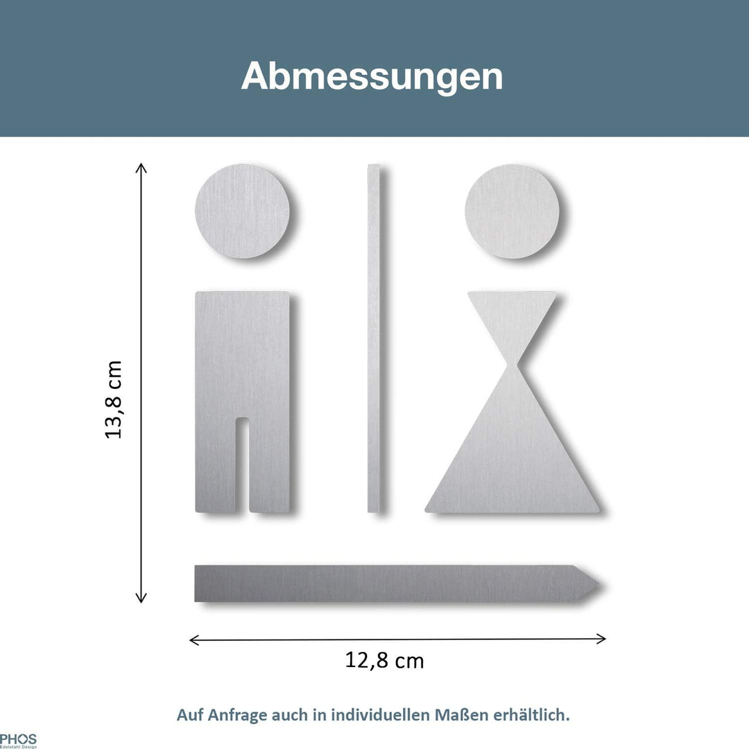 PHOS Design, P0202, Piktogramm WC-Symbol-Set 13,8 x 12,8 cm, Herren- und Damen-Toilette, Richtungspf
