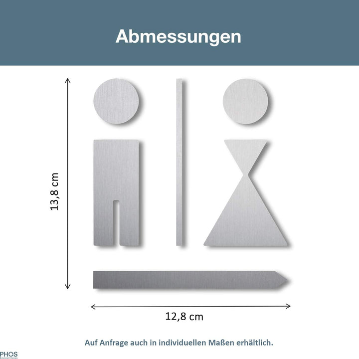 PHOS Design, P0202, Piktogramm WC-Symbol-Set 13,8 x 12,8 cm, Herren- und Damen-Toilette, Richtungspf
