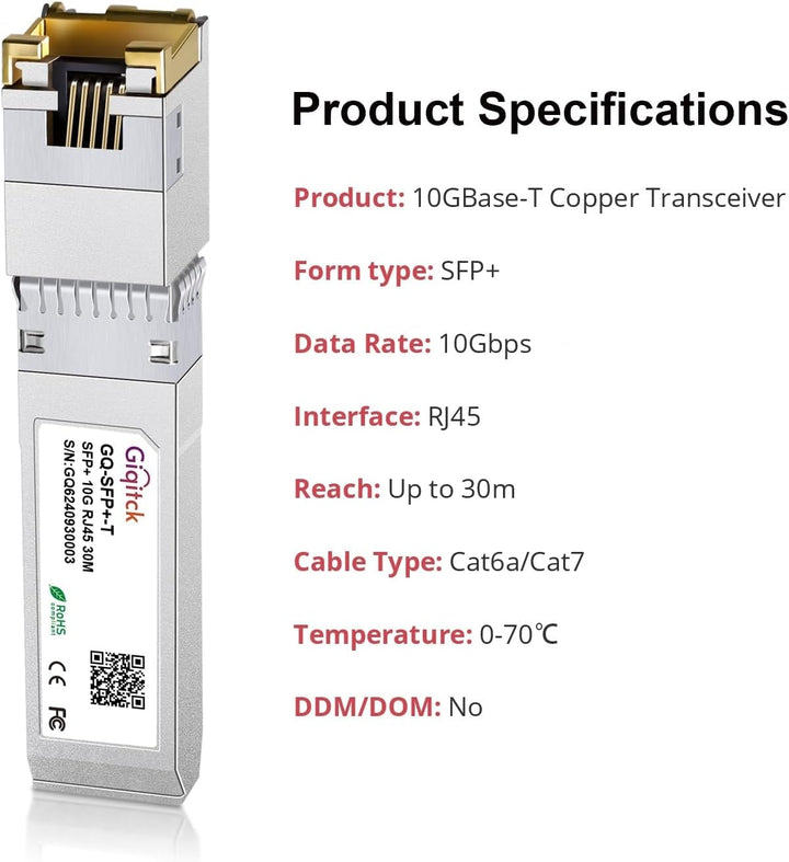 10GBASE-T SFP+ auf RJ45 Transceiver, 1.25G/2.5G/5G/10G Kupfer SFP+ Mini-GBIC Modul für Cisco SFP-10G