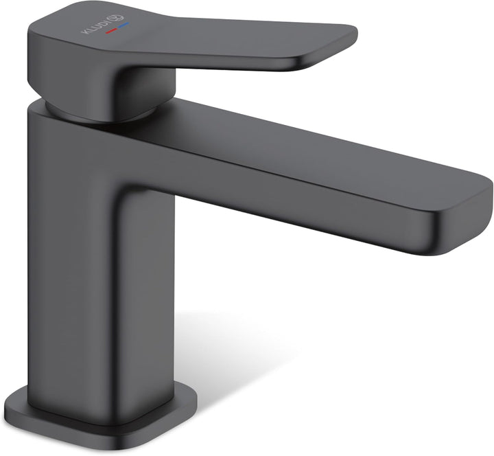 KLUDI-X3 Waschtischarmatur, Auslaufhöhe 85 mm, wassersparender Wasserhahn Bad Schwarz Matt Grösse S,