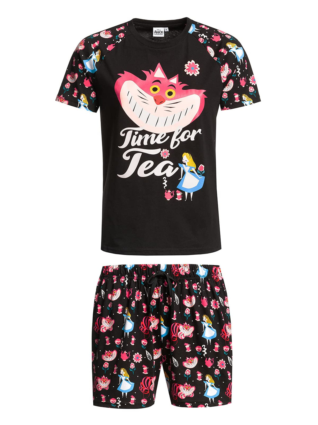 Alice in Wonderland Tea Damen Pyjama schwarz Allover XXL Schwarz, XXL Schwarz