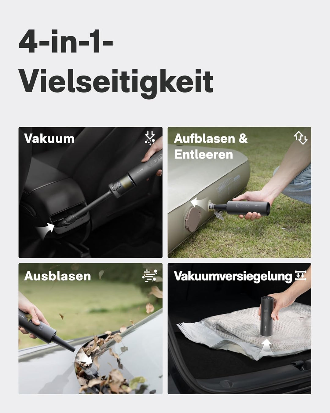 HOTO Handstaubsauger Auto, 4-in-1-Akku-Staubstaubsauger mit 20000Pa Starker Saugkraft, Elektrischer