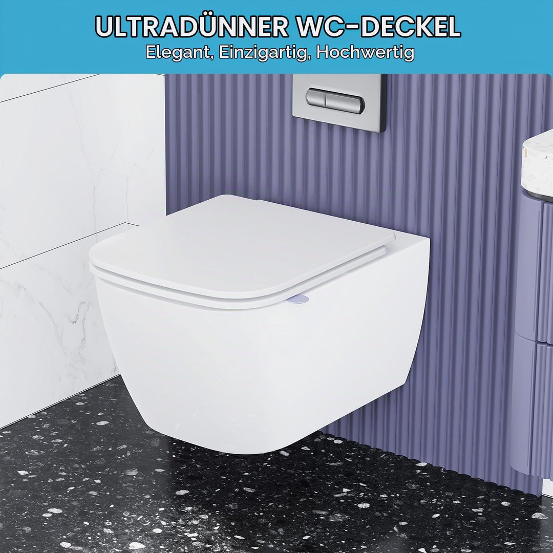 WC Sitz mit Absenkautomatik Eckig | Toilettendeckel Duroplast Weiss | Klobrille mit Schnellverschlus
