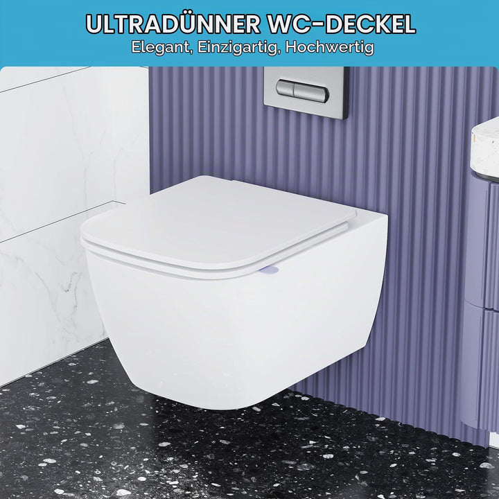 WC Sitz mit Absenkautomatik Eckig | Toilettendeckel Duroplast Weiss | Klobrille mit Schnellverschlus