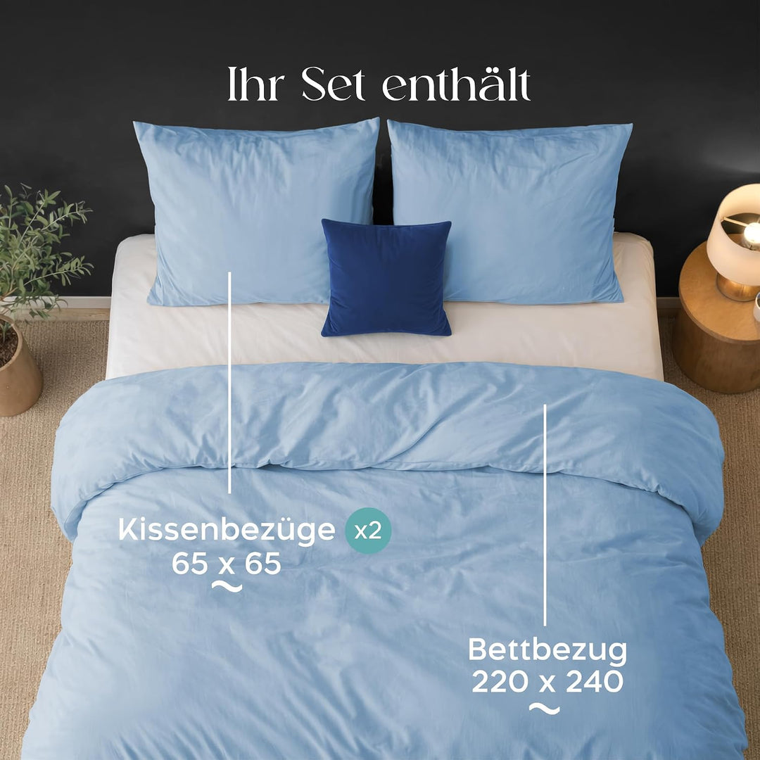 Twinzen - Bettwäsche 220x240 + 2 Kissenbezüge 65x65 cm - 100% Mikrofaser Blau 240x220 cm + 2 x Kisse